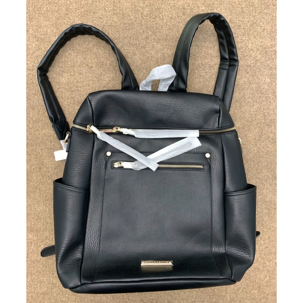 Poppy & Peonies Womens Commuter Backpack Vegan Leather Black Laptop Carry-On NWT - Picture 6 of 10